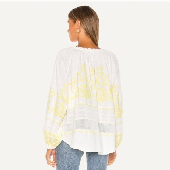 Free People Persuasion Embroidered Peasant White & Yellow Top Size Small - Picture 2 of 9